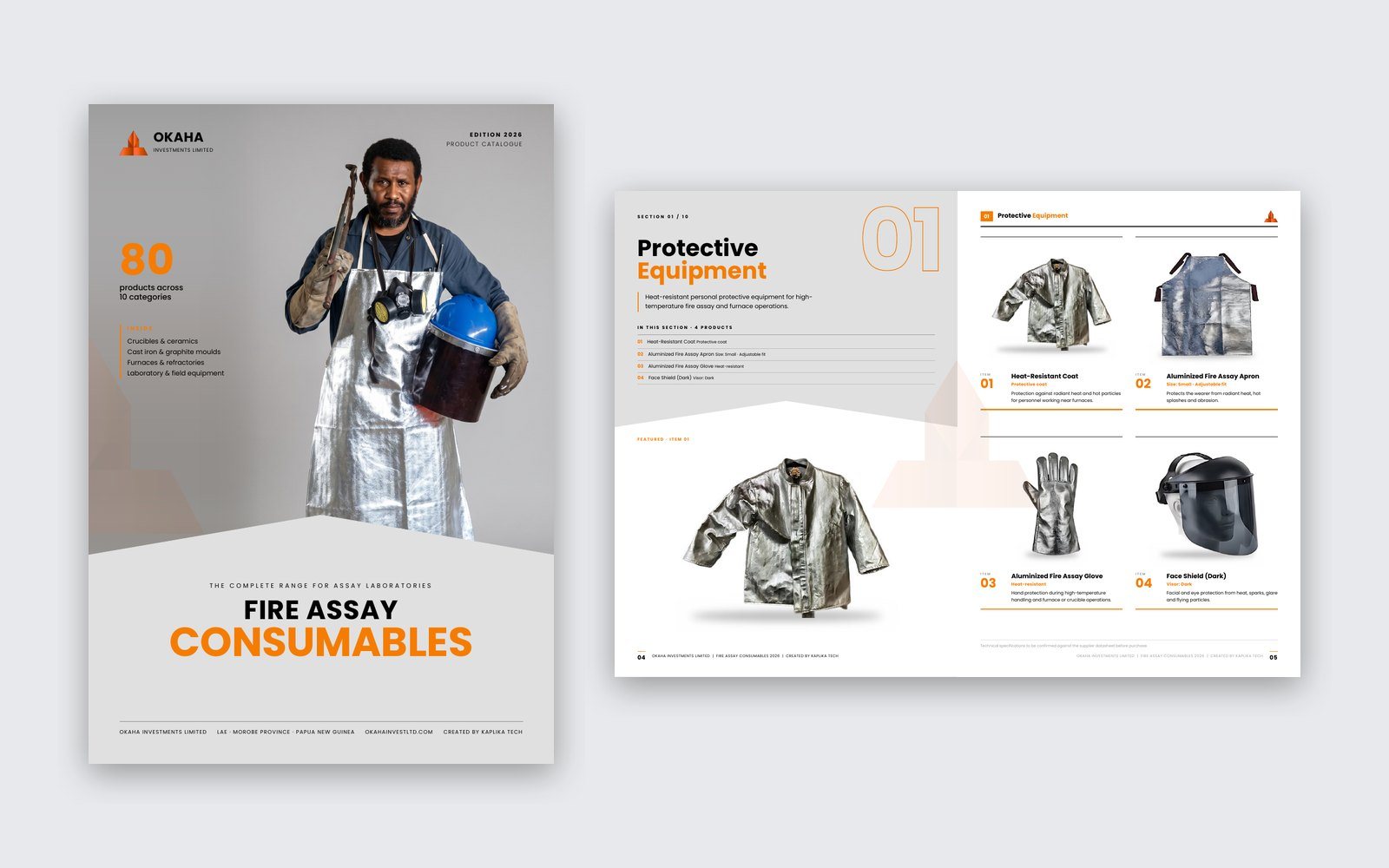Okaha fire assay product catalogue designed by Kaplika Tech