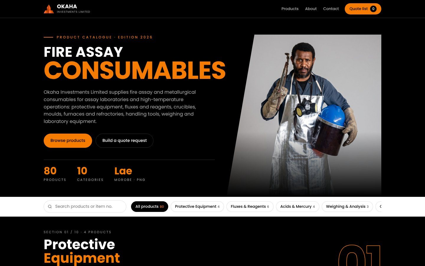 Okaha Investments online product catalogue website designed by Kaplika Tech