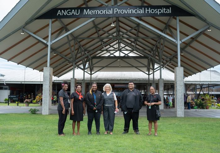 Delegation outside ANGAU Memorial Provincial Hospital