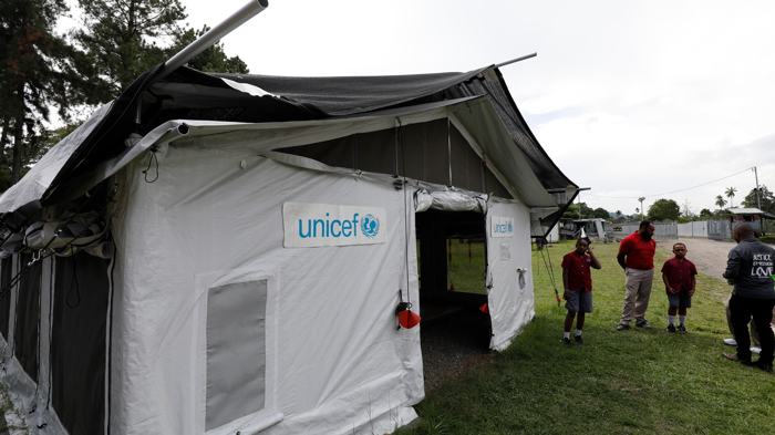 UNICEF tent set up at a school