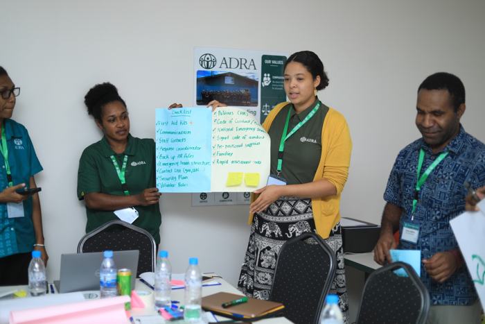 Participants presenting at an ADRA workshop