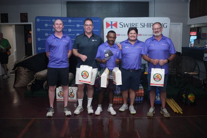 Golf day sponsor team with gift bags