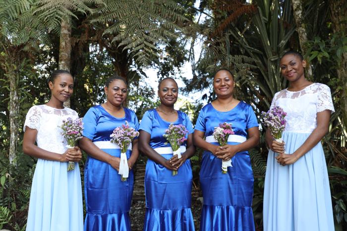 Bridesmaids holding bouquets